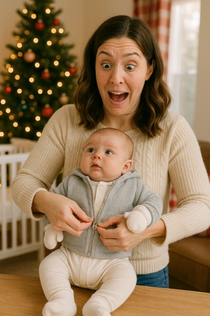 Mom dressing baby boy