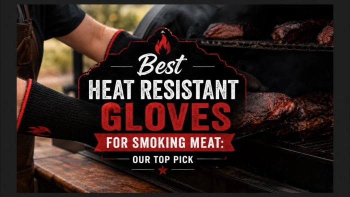 Heat resistant gloves used for smoking meat on BBQ grill safely