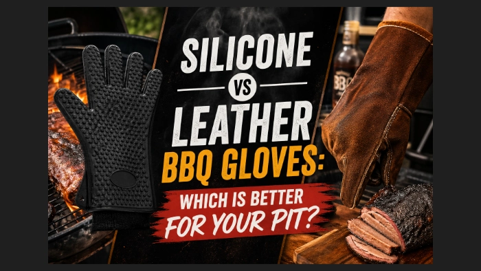 Silicone vs leather BBQ gloves shown for heat and grill use guide