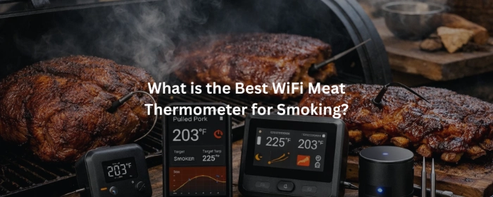 Smoked meat with WiFi meat thermometers showing real time temps
