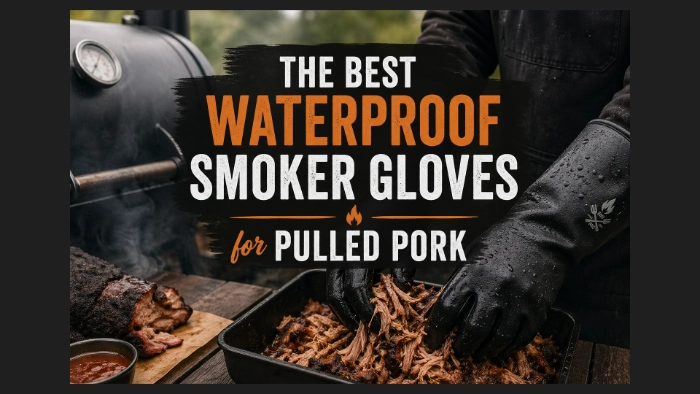 Waterproof smoker gloves used while shredding pulled pork meat