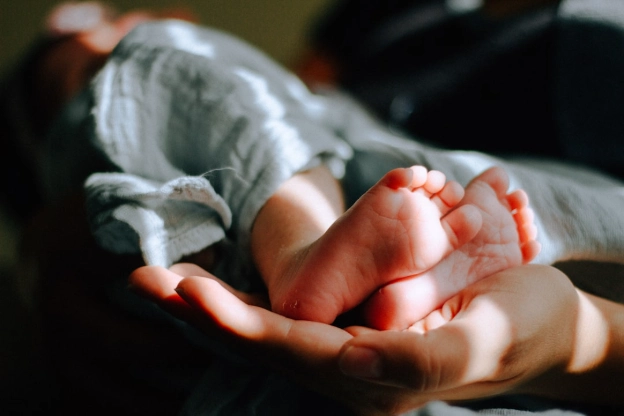 Baby feet in adult hand
