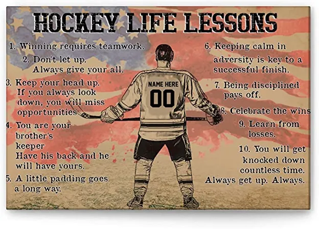 OhaPrints Custom Hockey Life Lessons Inspirational Quote Motivational Personalized Name Number Poster & Framed Canvas