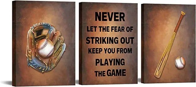 sechars 3 Piece Sports Quotes Wall Art Vintage Inspirational Motivational Baseball Signs Painting Poster Prints Success Sayin