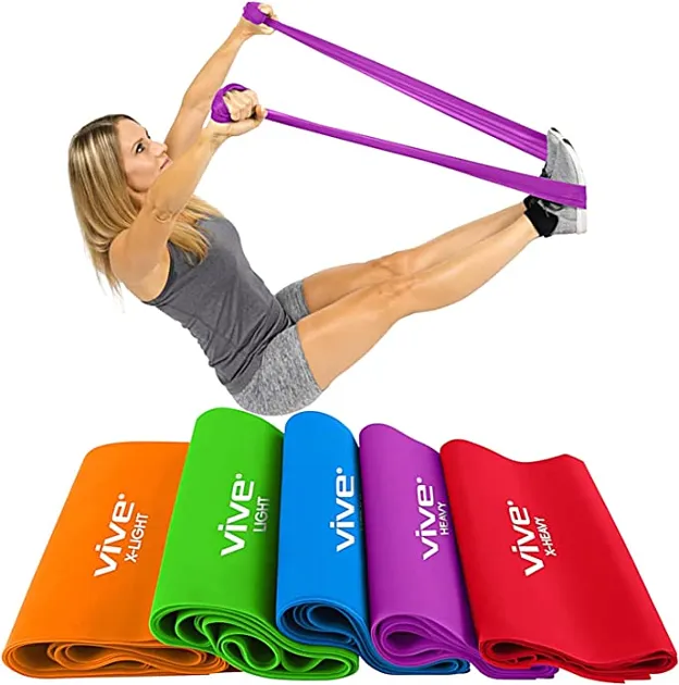 Vive Flat Resistance Band (5 Piece Set) - Elastic Exercise Equipment