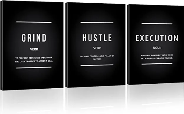 HLiWEGNS Office Wall Decor, Motivational Minimalist Wall Art Grind Hustle Execution Inspirational Quotes Painting Canvas Post