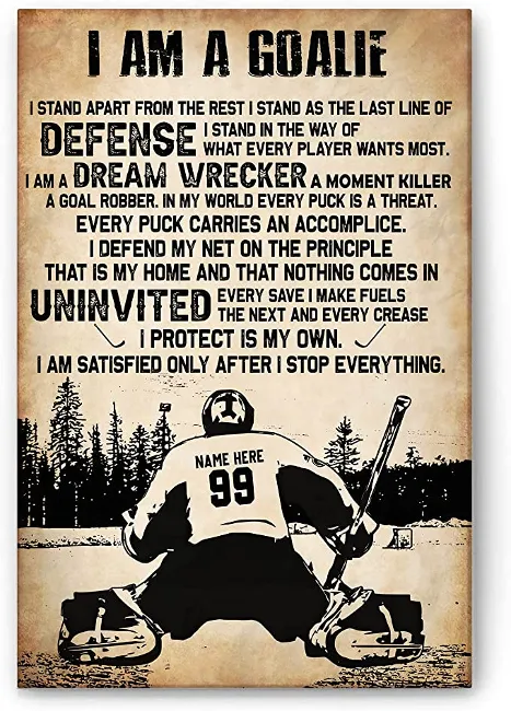 OhaPrints Personalized Hockey Poster & Framed Canvas, I Am A Goalie - Motivational Sports Quotes