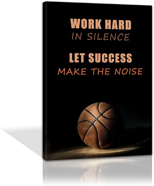 KAWAHONE Basketball Motivational Work Hard Canvas Wall Art, Encouraging Quotes Wall Deocr Positive