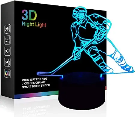 Hockey Player 3D Lamp Night Lights for Kids 7 LED Color Changing Touch Table Desk Lamps Lighting Cool Toys Gifts Birthday Xma