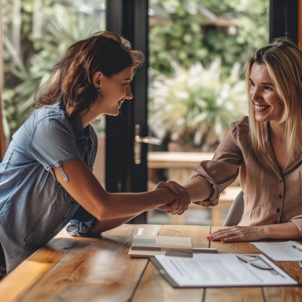 nanny shaking hands for childcare contract