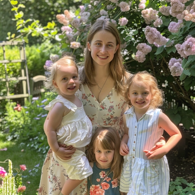 nanny with kids in garden