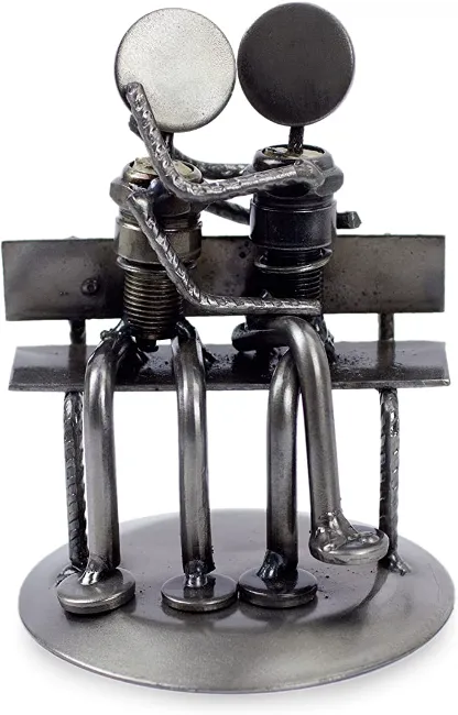 NOVICA Recycled Auto Parts Romantic Metal Sculpture, 4.7" Tall 'Park Bench Sweethearts'