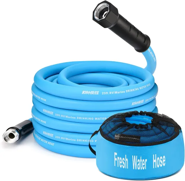 Kohree RV water hose with ergonomic handle—ideal for easy setup and storage during RV travel.

