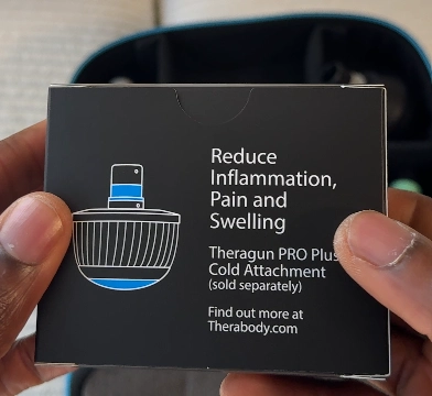 Retail box of the Theragun PRO Plus cold attachment showing it is sold separately.