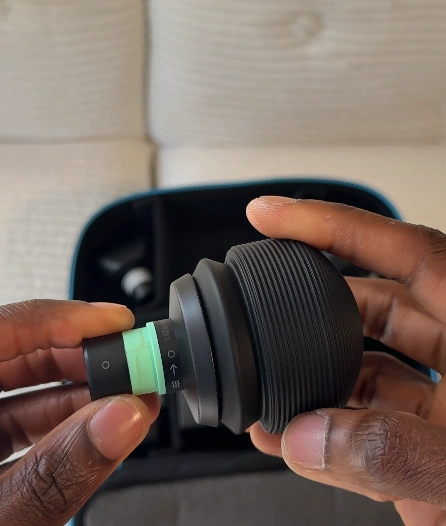 Close up of the Theragun PRO Plus vibration plus attachment for joint pain.