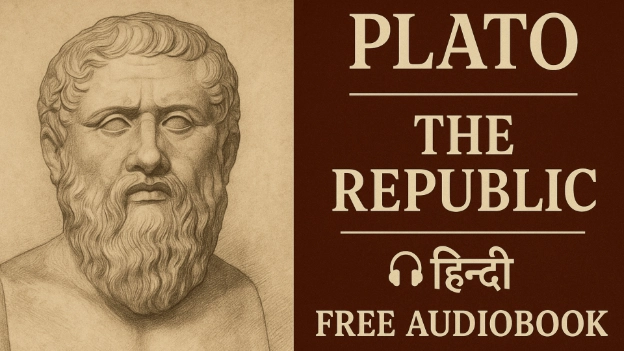 The Republic by Plato free Hindi audiobook cover with classical portrait of Plato