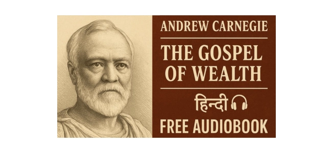 Andrew Carnegie The Gospel of Wealth Hindi free audiobook cover featuring Andrew Carnegie portrait