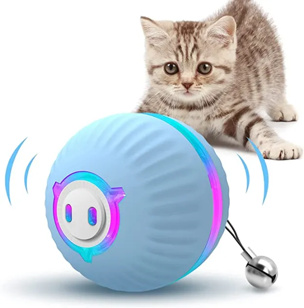 Interactive Cat Toy, Wicked Ball with 3 Motion Modes, Flashing LED Light and Bell, 1/2h USB Fast Charging Peppy Pet Ball, 1.9