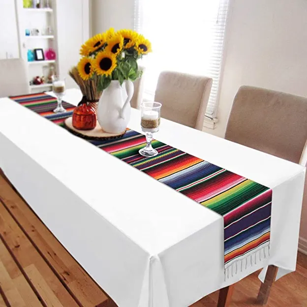 Windkream 4-Pack Mexican Pink Table Runners - 14x86 Inch Fiesta Party Decor With Fringe