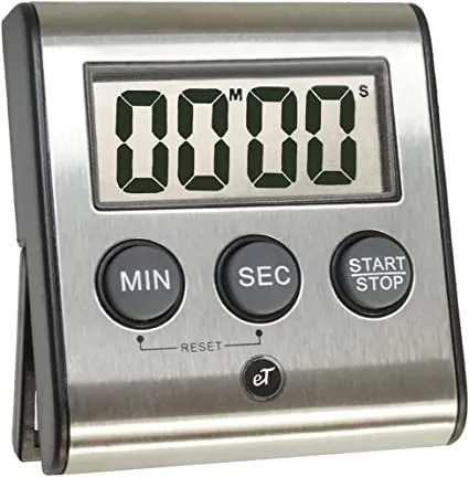 Elegant Digital Kitchen Timer, Stainless Steel Model eT-23, Super Strong Magnetic Back, Loud Alarm, Large Display, Auto Memor