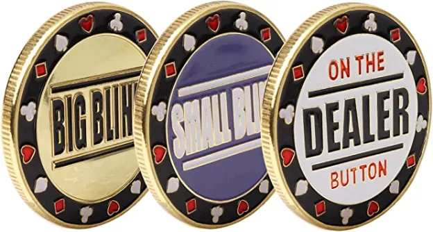 Metal Small Blind, Big Blind, Dealer Puck Buttons - Set of 3 Professional Casino Texas Hold‘em Poker Game 