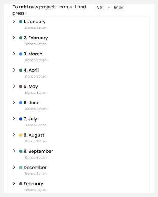 TimeCamp project board before upgrading to paid time tracking for Virtual Assistants.