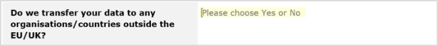 Data transfer section from the Booking Form from KoffeeKlatch asking if client data is moved outside the UK or EU.