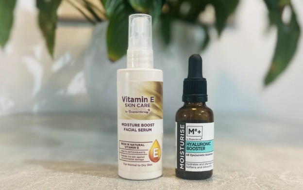 Superdrug Hyaluronic Booster and Vitamin E serum for dry skin, featured in my ChatGPT blog for Virtual Assistants.