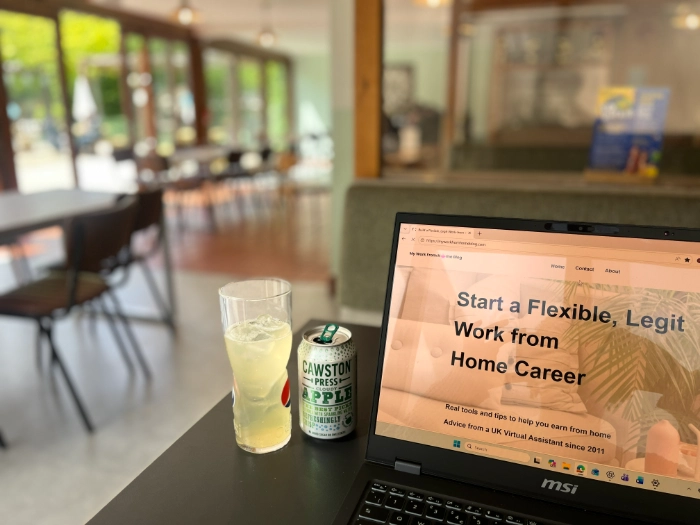 MSI gaming laptop for work being used in a coffee shop for remote work, multitasking and blogging.