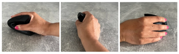 Different hand positions using the Anker vertical ergonomic mouse for work from home.