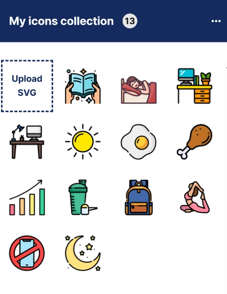Flaticon Review screenshot showing my saved icon collection used for virtual assistant graphics and templates.