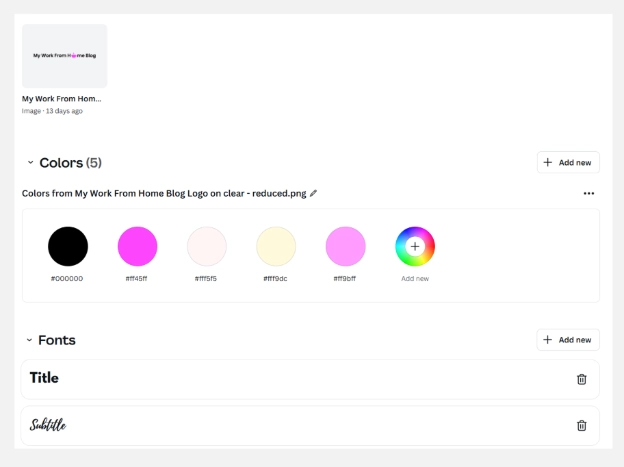 Canva Pro Brand Kit with saved colours and fonts shown for faster, more consistent design.