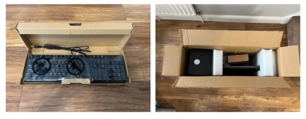CeX packaging for second-hand monitor and keyboard