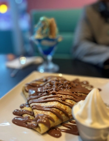 Chocolate crepes and ice cream during a weekday family celebration, showing the flexibility that comes with working from home