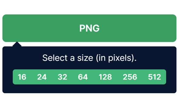 Flaticon Review screenshot showing PNG download size options from 16 to 512 pixels.
