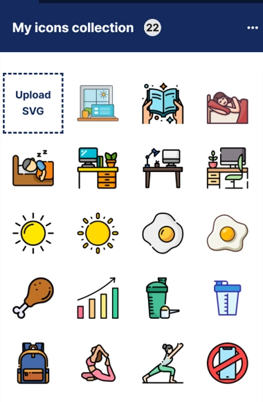 Flaticon Review screenshot of my icons collection showing saved PNG designs for virtual assistant projects.