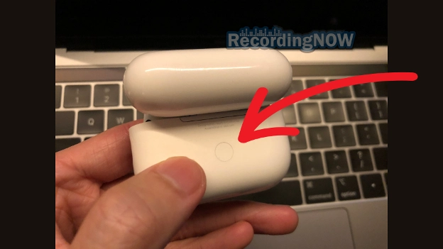 Bluetooth pairing button on back of AirPods Pro charging case