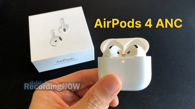 Holding AirPods 4th gen ANC in charging case with box