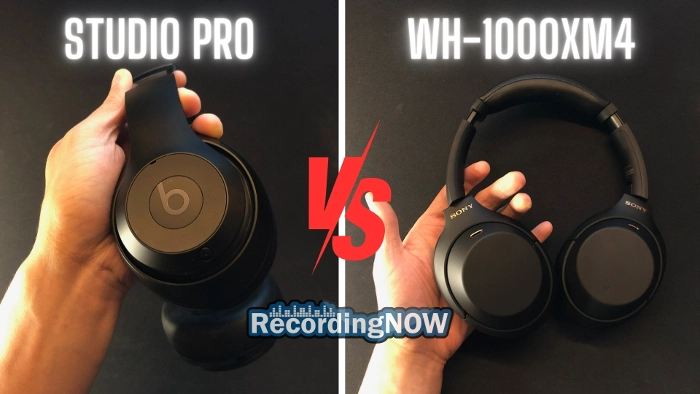 Holding Beats Studio Pro vs Sony WH 1000XM4 side by side in hand