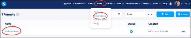 Opening a sales funnel in Systeme.io