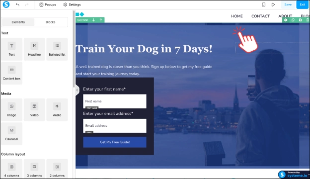 Changing the background image in Systeme.io's funnel editor