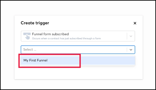 Selecting a funnel for the trigger in a Systeme.io workflow