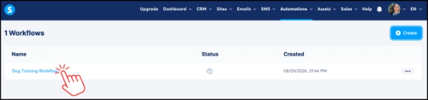 Opening the workflow you just created in Systeme.io