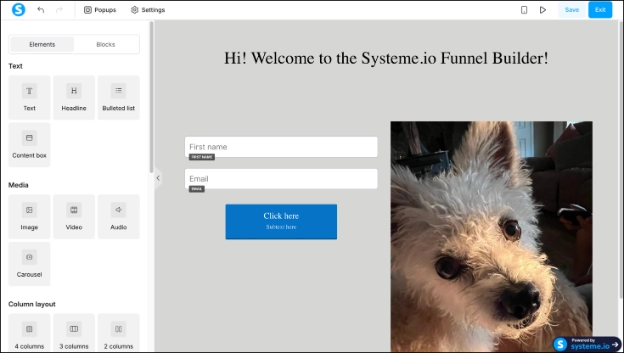 Systeme.io funnel builder editor