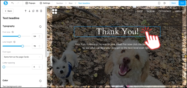 Editing the thank-you message in the Systeme.io funnel editor