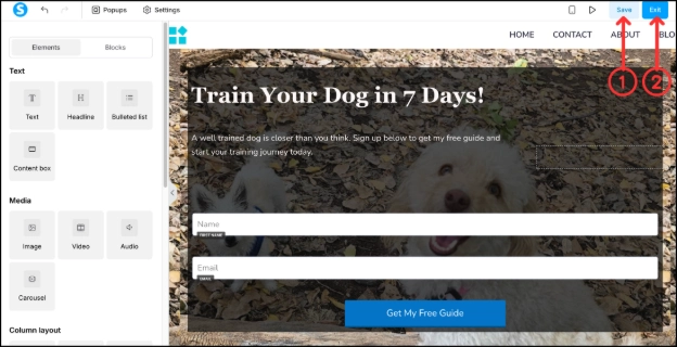Saving and exiting the Systeme.io funnel editor
