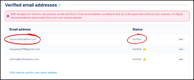 Verified sender email address in Systeme.io