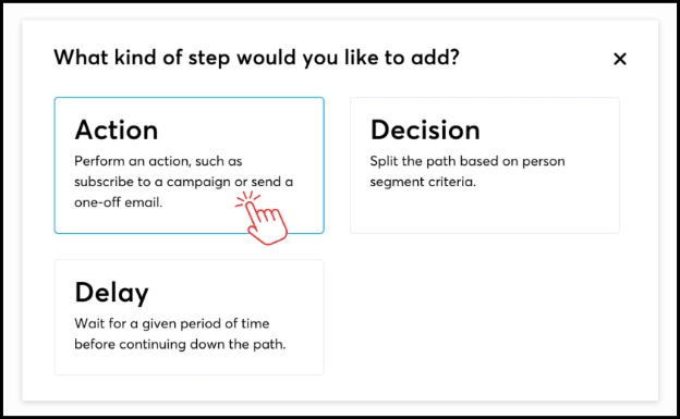 Selecting Action in a Systeme.io workflow