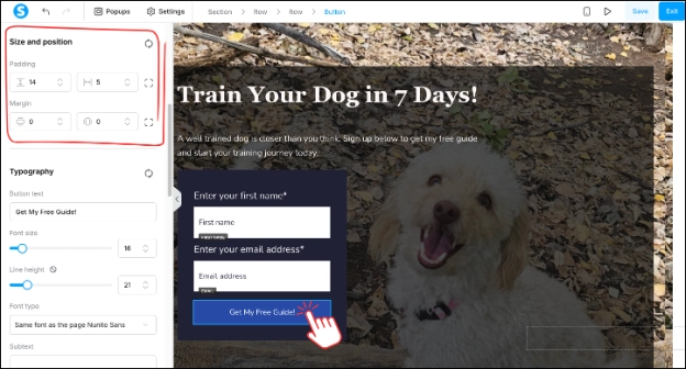 Adjusting the margins and padding in the Systeme.io funnel editor