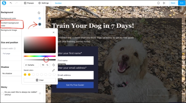 Adding a content background color in Systeme.io's funnel editor